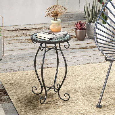 Costway Mosaic Outdoor Round End Table With Weather Resistant Ceramic Tile Tabletop 3 Costway Mosaic Outdoor Round End Table With Weather Resistant Ceramic Tile Tabletop - Image 3