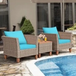Costway 3PCS Patio Wicker Rattan Sofa Set Furniture Outdoor Acacia Wood Conversation -Outdoor Deals Garden Store GUEST ff335e11 66fb 49c7 baba 03078965f184