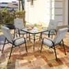 Costway 6PCS Patio Dining Set Stackable Chairs Cushioned Glass Table W/Umbrella