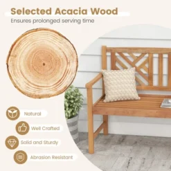 Costway Patio Acacia Wood 2-Person Slatted Bench Outdoor Loveseat Chair Garden Natural -Outdoor Deals Garden Store GUEST ff9a2353 6fae 4739 9faa 6d67a7756db3