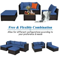 Costway 5PCS Patio Rattan Furniture Set Sectional Conversation Set Ottoman Table Navy -Outdoor Deals Garden Store GUEST ff9d5ca1 94a5 42f9 a3ce 3945c125b643
