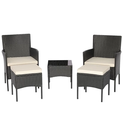 Costway 5PCS Patio Rattan Furniture Set Cushioned Sofa Ottoman Armrest Side Table Garden 9 Costway 5PCS Patio Rattan Furniture Set Cushioned Sofa Ottoman Armrest Side Table Garden - Image 9