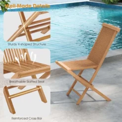 Costway 2 PCS Patio Folding Chair Teak High Back Dining Slatted Seat Portable Outdoor -Outdoor Deals Garden Store GUEST ffc3ef1b d7c6 460d 8692 c45931460ddb